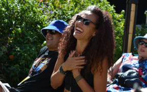 Selina Tusitala Marsh enjoying David Fane's cooking workshop at WOMAD 2020