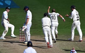 Neil Wagner charges off in celebration after dismissing England batter Jimmy Anderson to seal a dramatic test win for New Zealand.