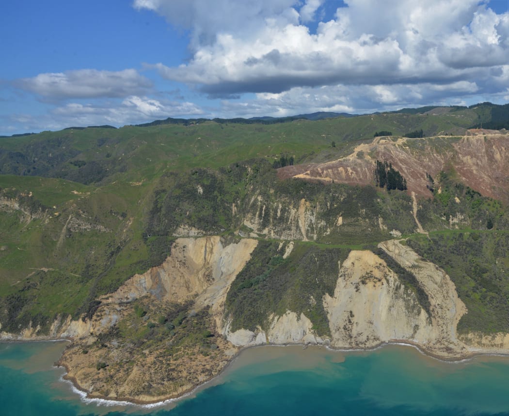 A slip at Whareongaonga Bay as seen from a helicopter.