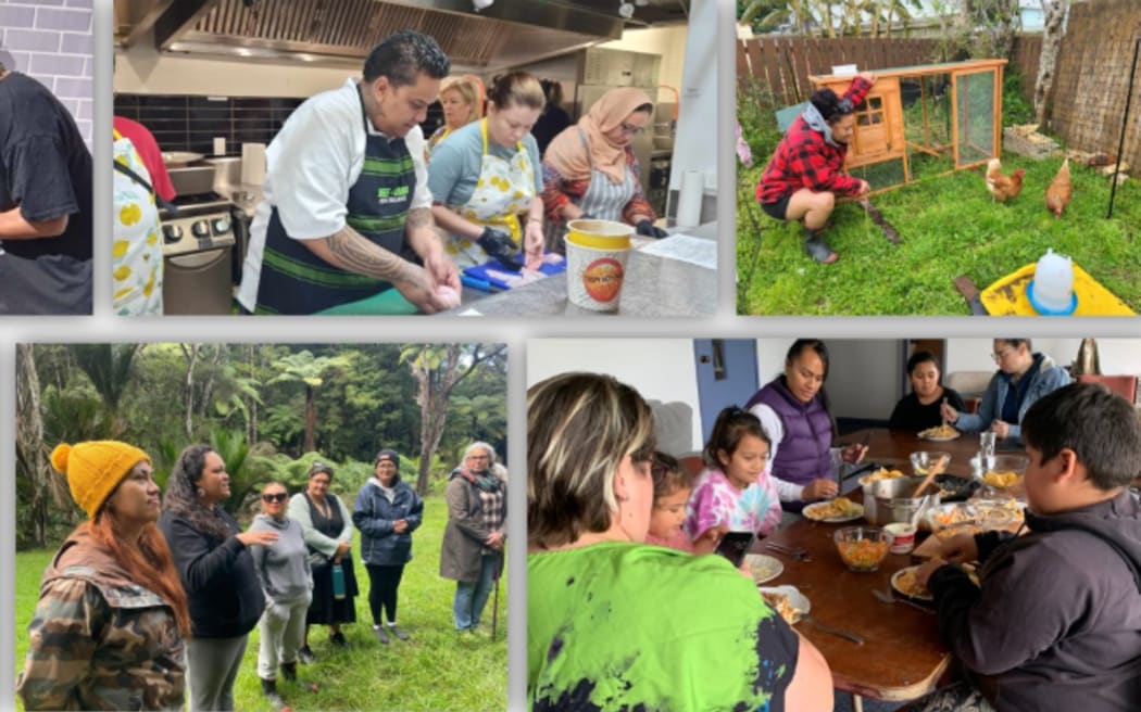Fresh crops harvested from the garden are shared through local initiatives, including the Ōtara Kai Village social kai store and community meals.