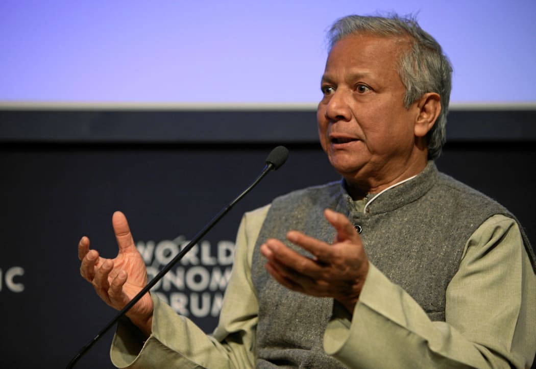 Nobel Peace prize winner Muhammad Yunus from Bangladesh speaking at the World Economic Forum Meeting in Davos in 2009.