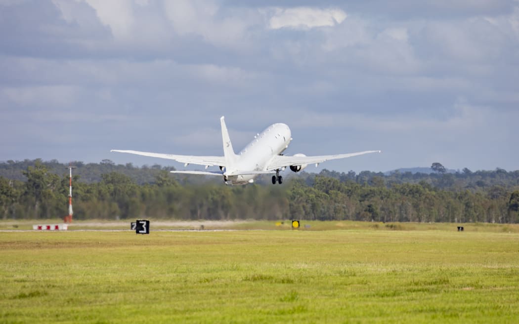 A Royal Australian Air Force P-8 Poseidon aircraft departs RAAF Base Amberley, Queensland to assist the Tonga Government after the eruption of the Hunga-Tonga-Hunga-Ha'apai volcano.