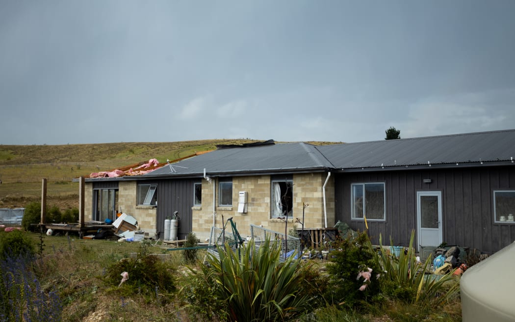 A house damaged in the tornado on 17 December 2022 that hit the Otago town of Alexandra.
