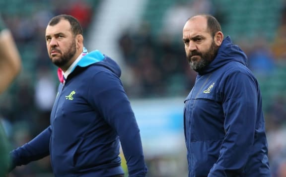Australia head coach Michael Cheika (L) and scrum coach Mario Ledesma, who used to play for Argentina ©INPHO/Billy Stickland