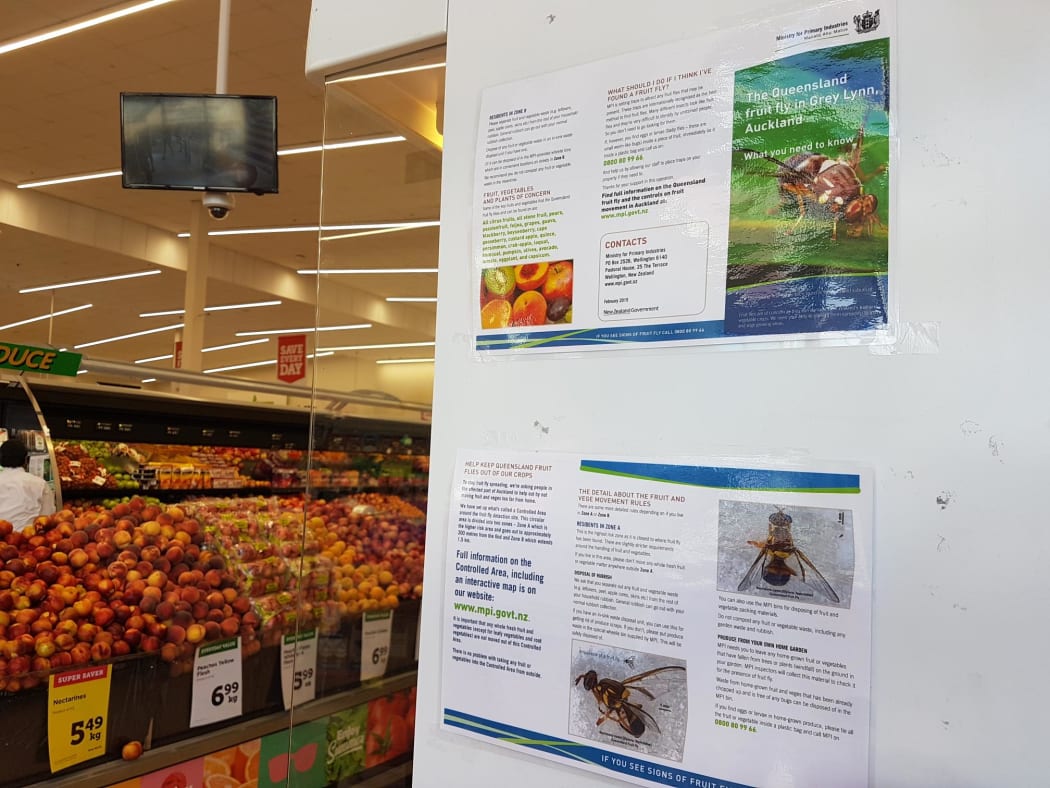 Sign in Devonport New World about the Queensland fruit fly