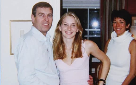 (FILES) An undated handout photo taken at an undisclosed location and released on August 9, 2021 by the United States District Couty for the Southern District of New York shows (L-R) Prince Andrew, Virginia Giuffre, and Ghislaine Maxwell posing for a photo. Virginia Giuffre, who accused disgraced US financier Jeffrey Epstein and Britain's Prince Andrew of sexual abuse, has taken her own life at her home in Australia, her family said on April 26, 2025. (Photo by Handout / US District Court - Southern District of New York (SDNY) / AFP) / RESTRICTED TO EDITORIAL USE - MANDATORY CREDIT "AFP PHOTO / UNITED STATES DISTRICT COURT
FOR THE SOUTHERN DISTRICT OF NEW YORK" - NO MARKETING - NO ADVERTISING CAMPAIGNS - DISTRIBUTED AS A SERVICE TO CLIENTS