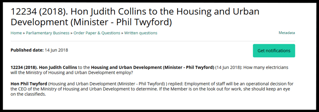 One of the responses from Minister Twyford that was ruled out of order by the Speaker.
