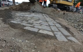 Bluestone paving unearthed during roadworks in Dunedin