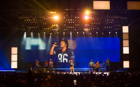 Bruno Mars on stage at Spark Arena
