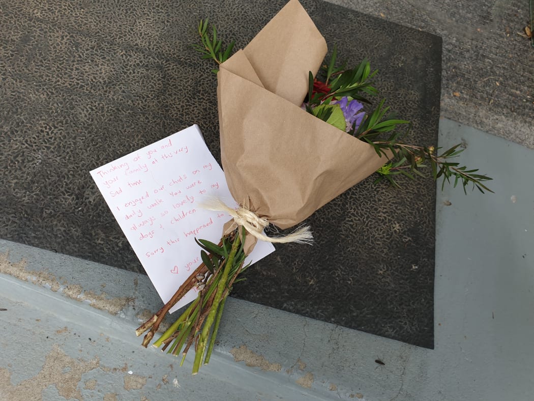 Flowers on the doorstep of the St Martin's house where Troy Dubrovskiy lived.