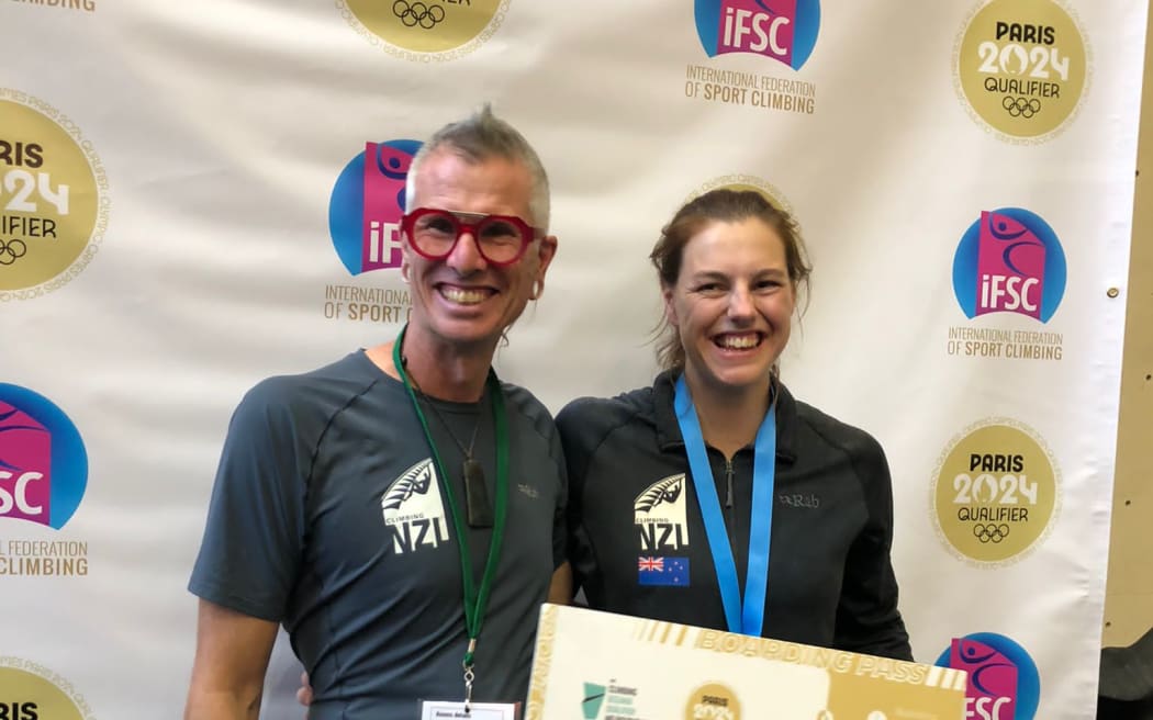 Coach Rob Moore (left) started the high-performance speed climbing programme last year, which has helped athletes like Sarah Tetzlaff (right) reach the highest level. (Supplied by Rob Moore)