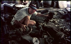 Demolition of Glenburn works, Avondale (Jack Diamond hunting for artefacts) c1969.