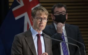 Director general of health Ashley Bloomfield during the post-Cabinet press conference, with Deputy Prime Minister Grant Robertson.