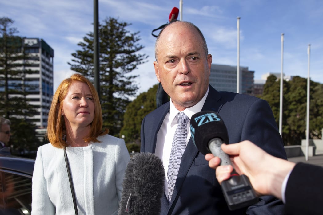 Todd Muller and his wife Michelle arriving at Parliament today before he won the leadership vote.