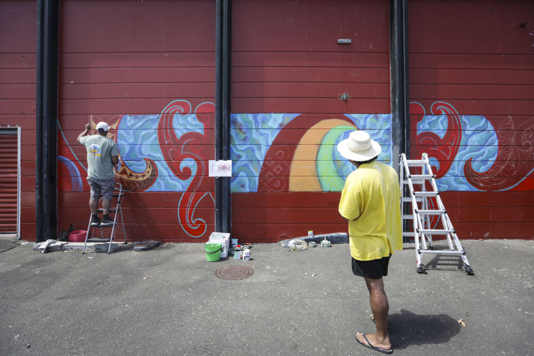 Jack Kirifi and Moses Viliamu have been commissioned by the Porirua Council to brighten up the wall of the Waitangirua Mall along with 5 other artists.