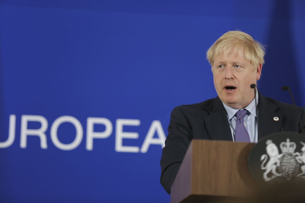 Boris Johnson during a press conference, media statement and briefing at European Council in Residence Palace - Forum Europa building in Brussels Belgium, on October 17, 2019.