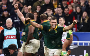 South Africa celebrates after winning the 2023 Rugby World Cup Final match between New Zealand and South Africa.