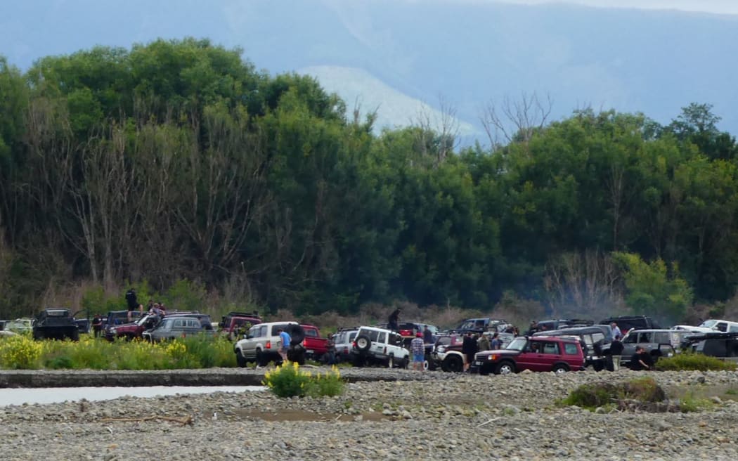 Cars and people at Ashley River on Crate Day. Supplied by Ashley-Rakahuri Rivercare Group