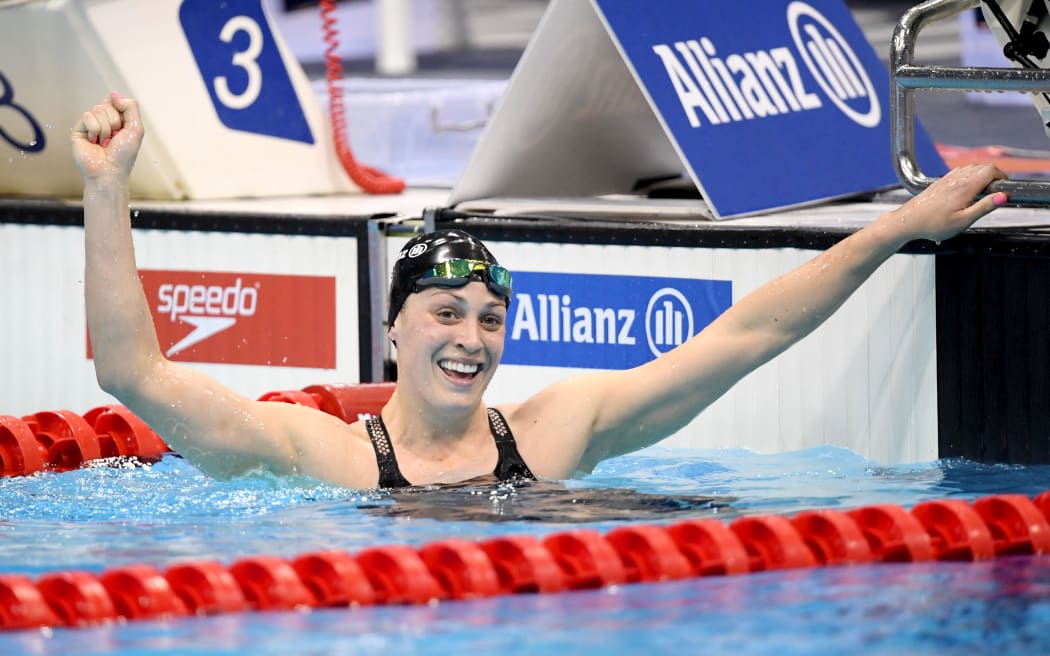 Sophie Pascoe after winning gold in the women's 100m butterfly S9 at the World Para Swimming Championships in London