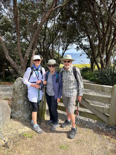 Sue Satchell, Venetia Sherson and John Sherson on the Pahi Coastal Walk