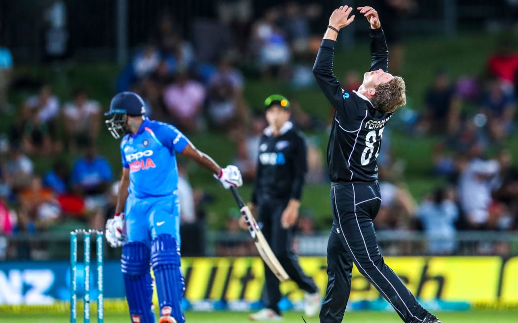 New Zealand's Lockie Ferguson shows his frustration.