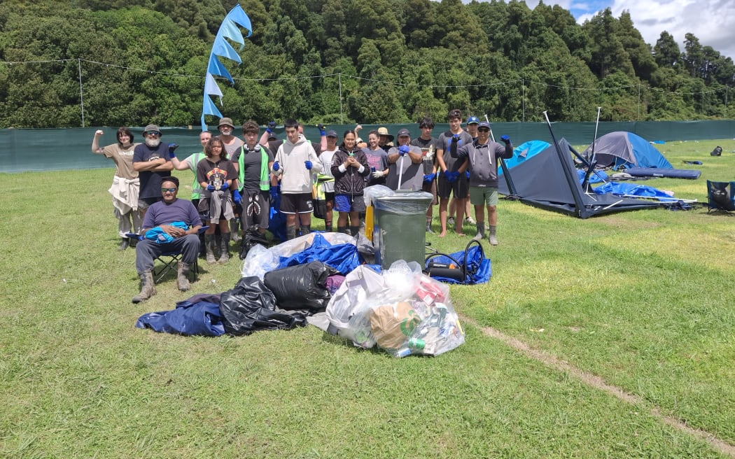 Gisborne's community members helping in the Rhythm and Vines 2024 clean-up efforts.