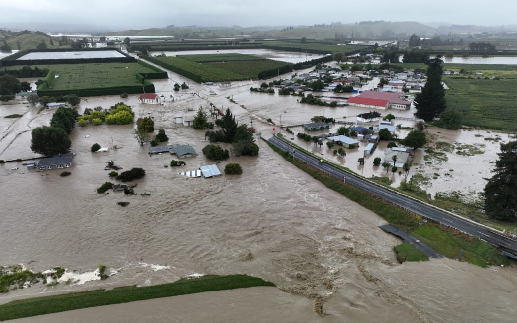 Flooding after the Ngaruroro River in Hawke's Bay burst its banks during Cyclone Gabrielle.