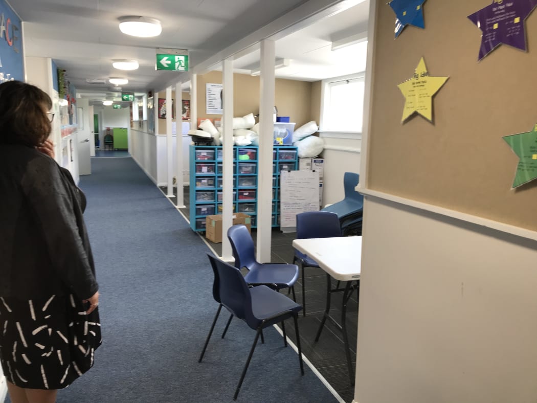 Tautoro School pupils learn to sew in this hallway.