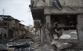 A house and a row of barns destroyed by a recent shelling in Stepanakert, a self-proclaimed Republic of the Nagorno-Karabakh.