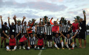 Tupapa Maraerenga from the Cook Islands celebrate qualifying for the OFC Champions League main draw.