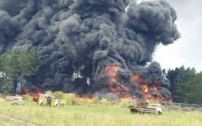 A tyre fire in Amberley, north of Christchurch, on 29/1/2021