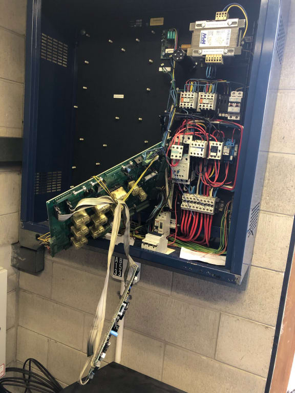 The damaged piazza control board.