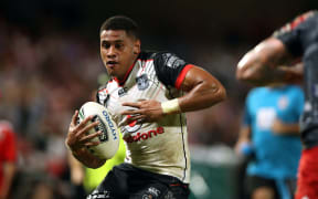 David Fusitu'a on the run
Dragons v Warriors NRL rugby league match at UOW Jubilee Oval, Kogarah Australia. Sunday 26 March 2017. Photo: Paul Seiser / www.photosport.nz