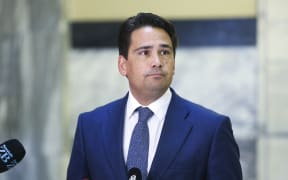 National leader Simon Bridges speaks to media during a press conference at Parliament on April 09, 2020 in Wellington, New Zealand.