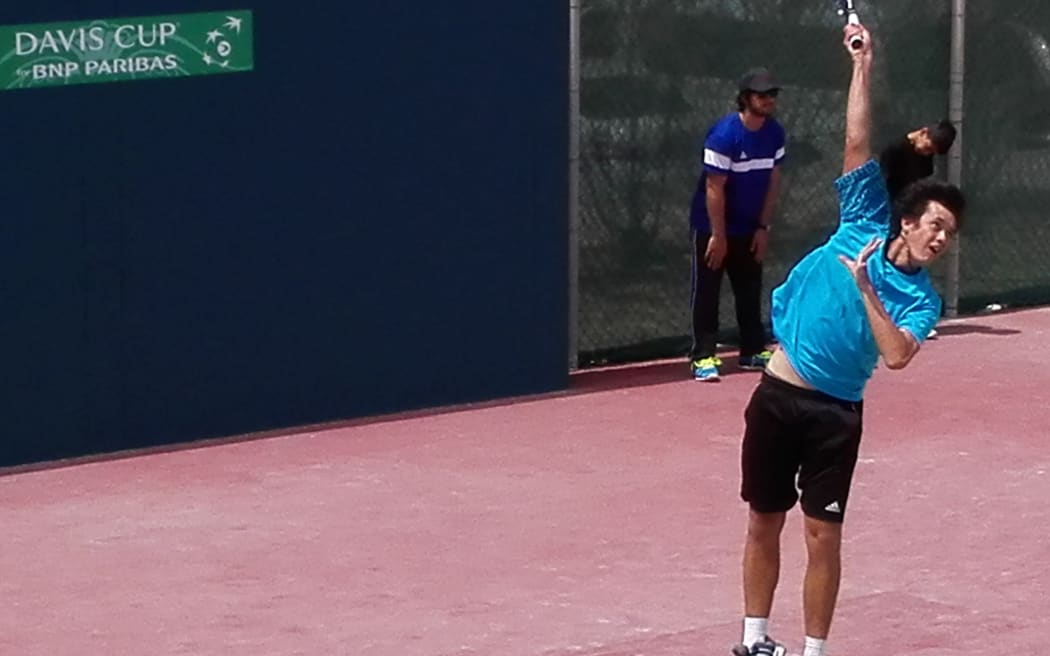 Tahiti's Heve Kelley representing Pacific Oceania in the Davis Cup in Bahrain.