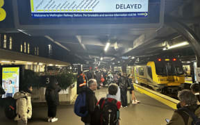 The busy Wellington train platform after signal issues stop trains from arriving and departing.