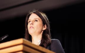 Erica Stanford speaking at a press conference on Wednesday.