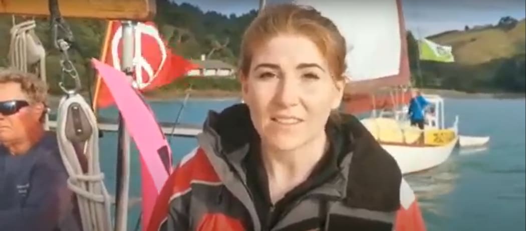 Greenpeace programme director Niamh O'Flynn at the protest in Helena Bay against Russian oligarch Alexander Abramov.