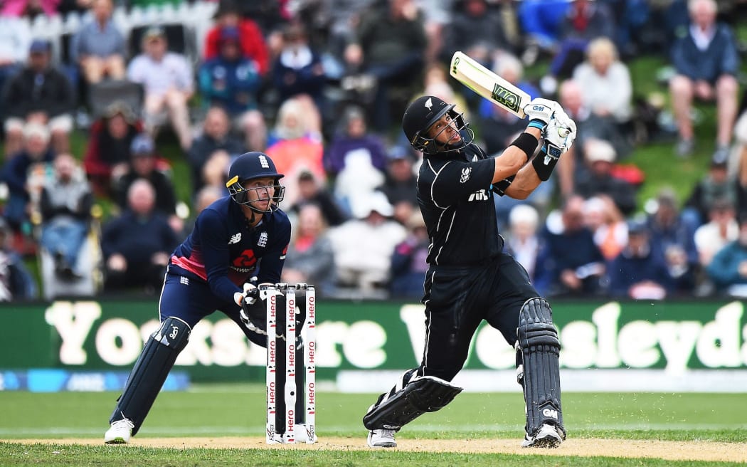 Ross Taylor hits another six during his epic innings in the fourth ODI against England.