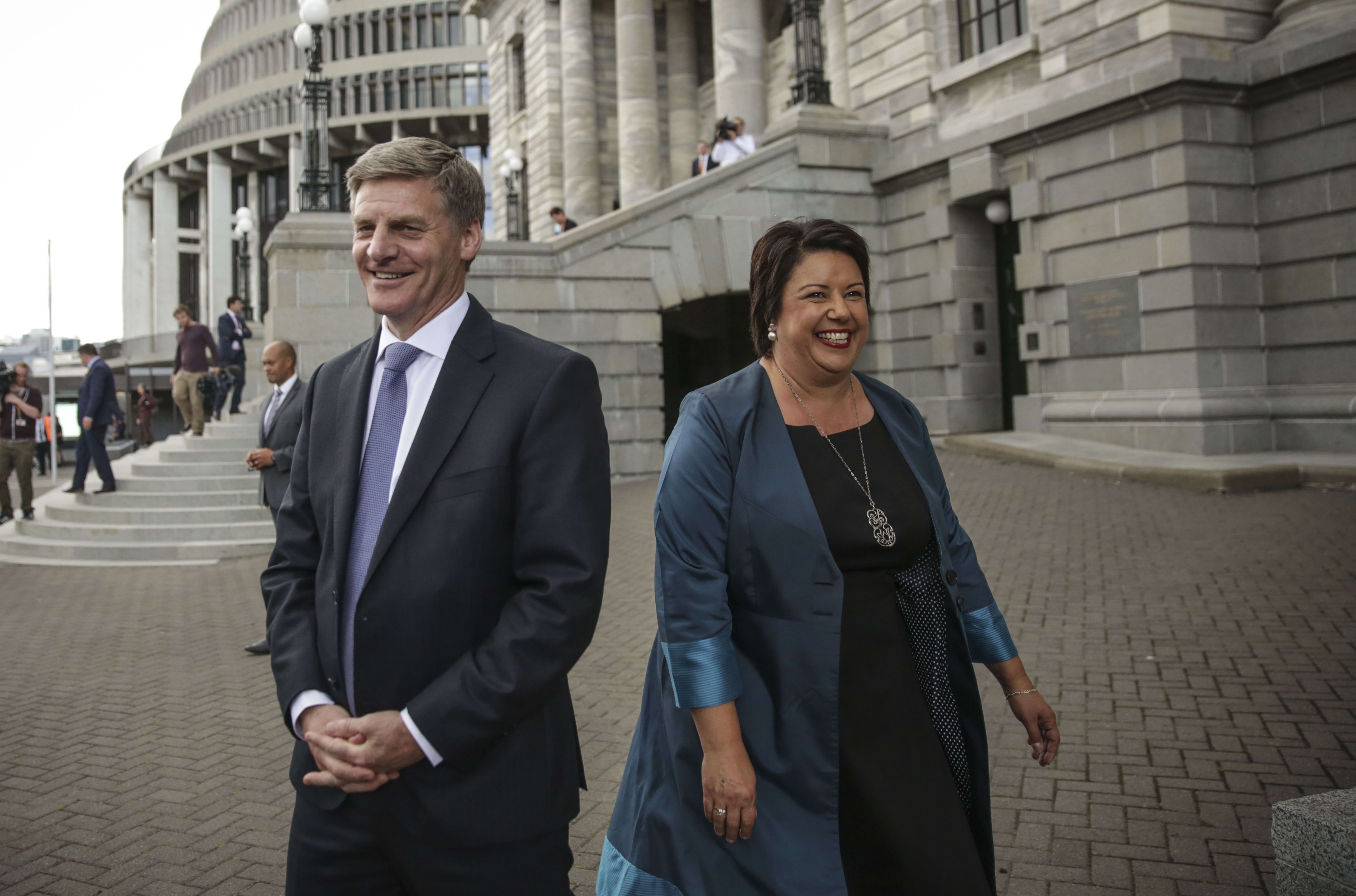 Bill English and Paula Bennett outside parliament