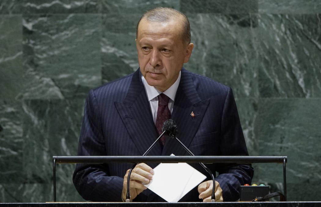 In this file photo Turkish president Recep Tayyip Erdogan addresses the 76th Session of the UN General Assembly on September 21, 2021 in New York.