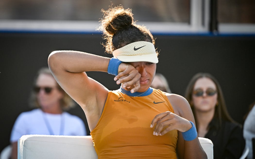 Naomi Osaka of Japan is emotional after forfeiting her match against Clara Tauson of Denmark in the Grand Final singles match of the 2024-25 Women’s ASB Classic WTA 250 tennis tournament at Manuka Doctor Arena, Auckland, New Zealand on Sunday 5 January 2025.
Photo: Alan Lee / Photosport