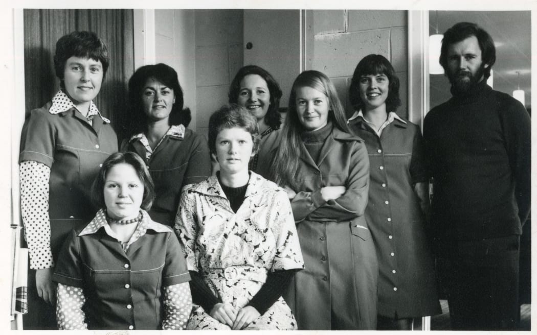 A young Jill (sixth from the left) in the early days of her career at the Ashburton Library.