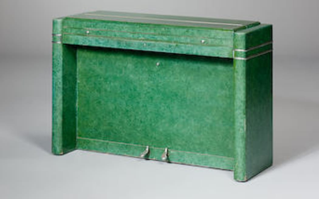 A Green Faux Malachite Pianette Mini Piano and Stool, circa 1930