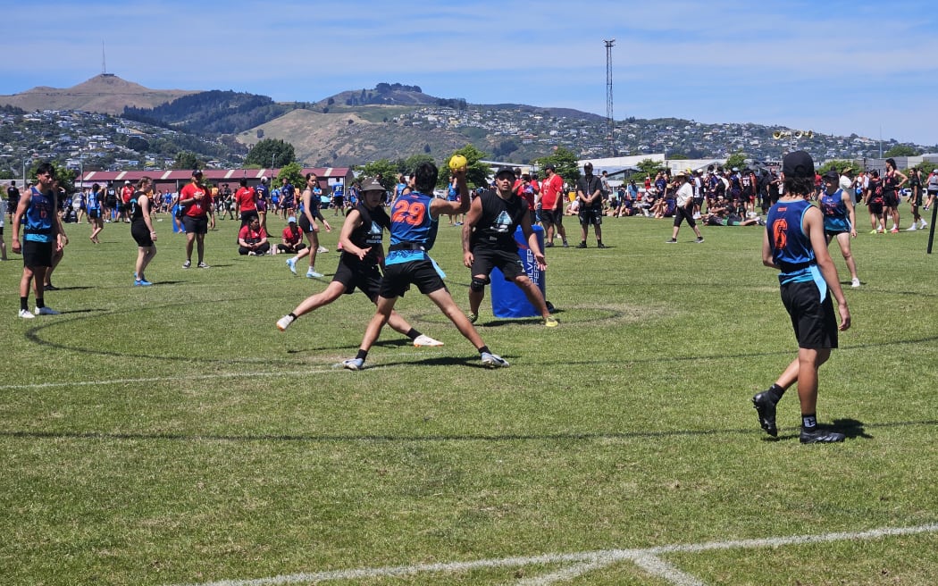 Rangatahi play Kī ō Rahi at Lancaster Park in Christchurch on Tuesday 10 December 2024.