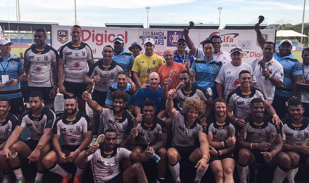 The Fiji Bati celebrate beating Toa Samoa in Apia.