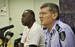 Solomon Islands Police Commissioner Frank Prendergast, (foreground).