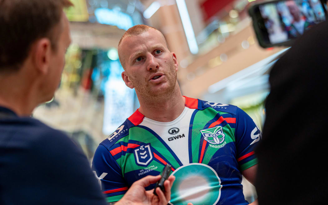 New Zealand Warriors captain Mitchell Barnett addresses media at Las Vegas.