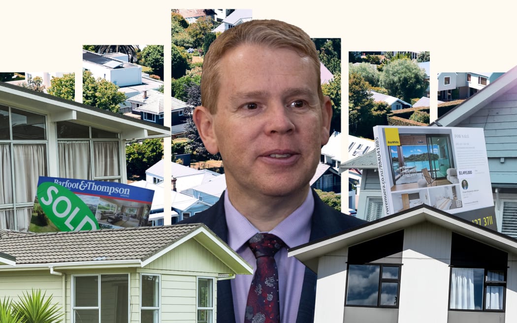 Composite of Chris Hipkins and houses.