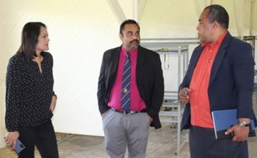 Education Minister Rosy Akbar, Arvind Prasad and deputy Education Secretary Timoci Bure.